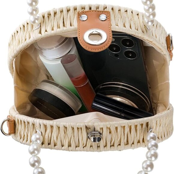 Handwoven Rattan Bag Straw Crossbody 8 Inch Wicker Tote for Summer Beach - Picture 4 of 9